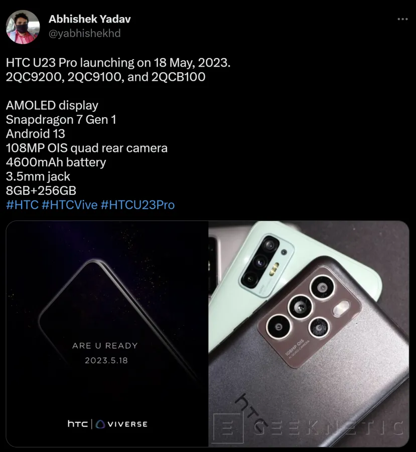 Geeknetic HTC lanzará un nuevo teléfono el próximo día 18 con un Snapdragon 7 Gen 1 y relación con el Viverse 1