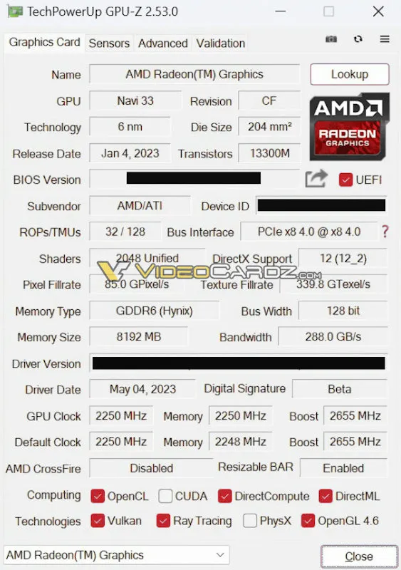 Geeknetic Filtradas las especificaciones de la AMD Radeon RX 7600 con una GPU Navi 33 XL y una interfaz PCIe 4 x8 1