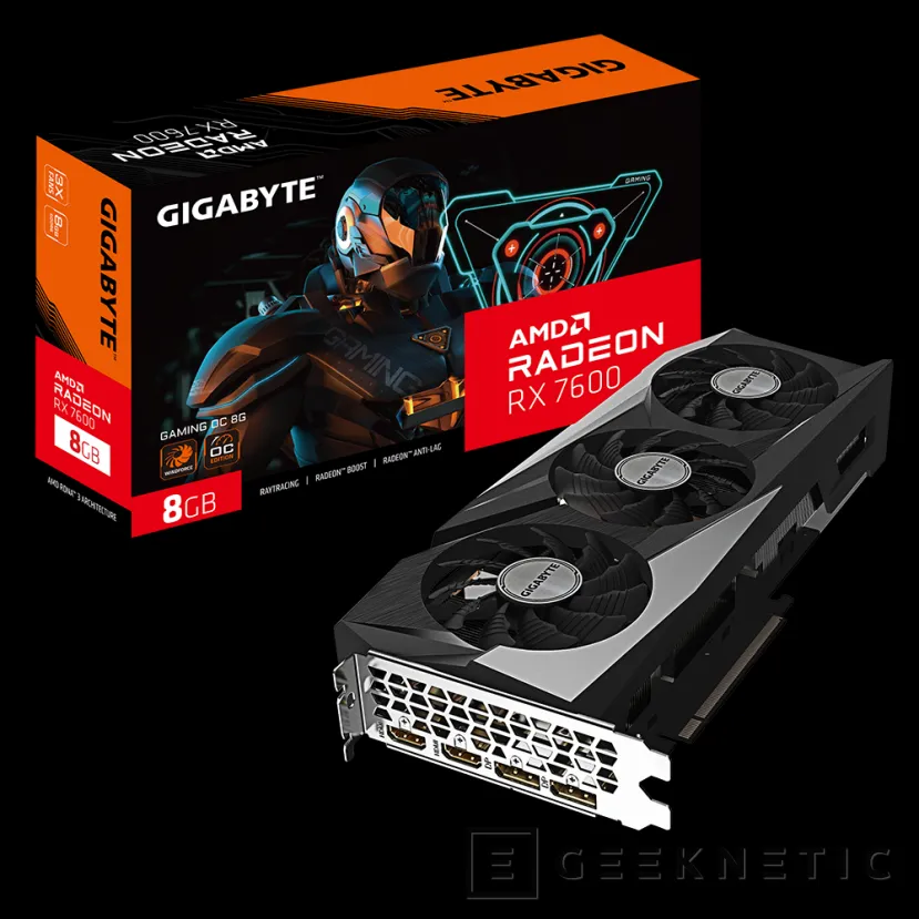 Geeknetic GIGABYTE muestra la AMD Radeon RX 7600 GAMING OC 8G con disipador WINDFORCE de 3 ventiladores 1