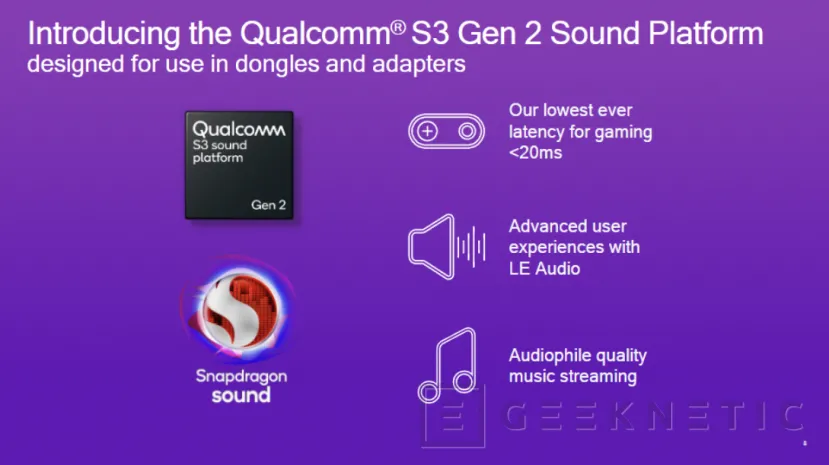 Geeknetic Qualcomm anuncia su S3 Sound Gen 2 para adaptadores con soporte para Audio LE y Auracast 1