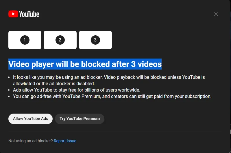 Geeknetic YouTube está probando una nueva restricción para usuarios de Ad-Block que te deja sin reproductor a los 3 avisos 1