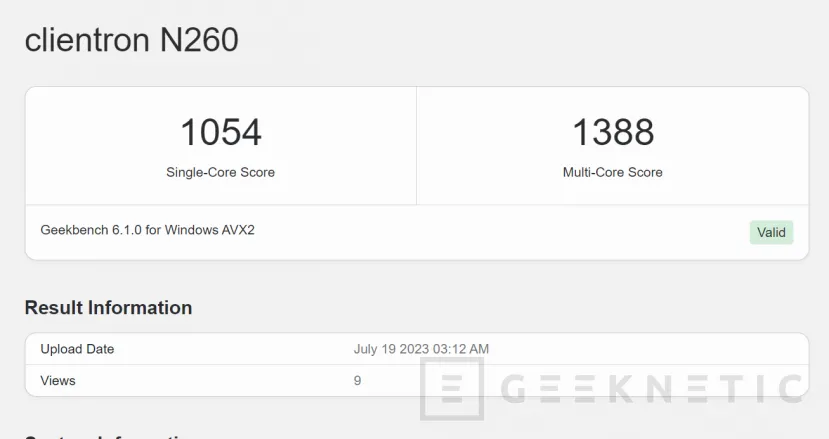 Geeknetic Filtrado en Geekbench el Intel N50 de 2 núcleos y con velocidad base de 1 GHz con un consumo de solo 6 W 1