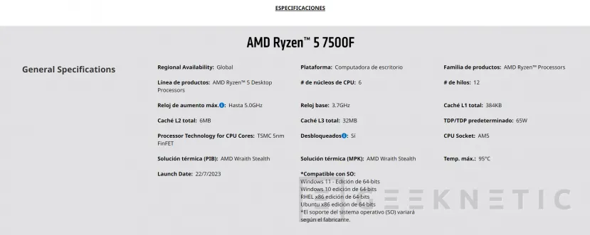 Geeknetic El nuevo AMD Ryzen 5 7500F tiene un PVPR de 179 $ y supera al Intel Core i5-13500 en gaming 1