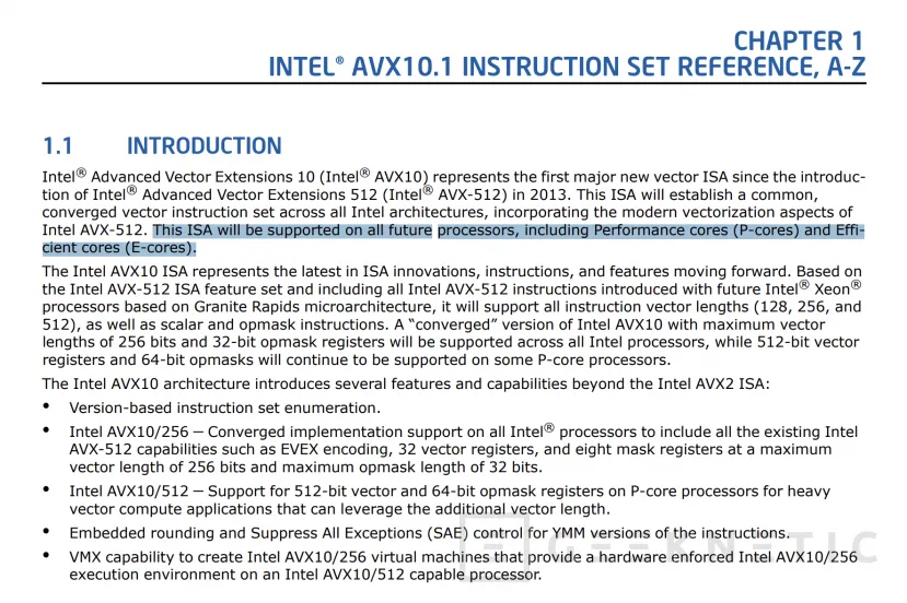 Geeknetic Intel will extend the AVX512 instructions with the new AVX10 with support for its hybrid architecture 1