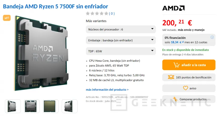 Geeknetic Los AMD Ryzen 5 7500F sin iGPU ya se venden en Alemania desde los 200 euros 2