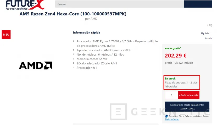 Geeknetic Los AMD Ryzen 5 7500F sin iGPU ya se venden en Alemania desde los 200 euros 1