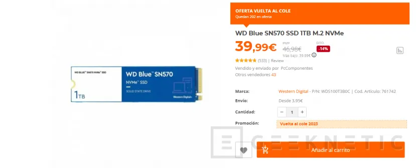 Geeknetic Consigue el SSD Western Digital SN570 de 1 TB por solo 39,99 euros 1