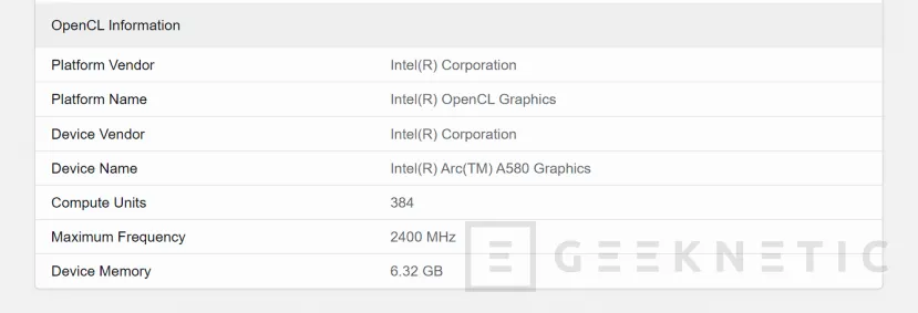 Geeknetic Aparece una Intel Arc A580 en Geekbench con una velocidad de reloj de 2.4 GHz 1