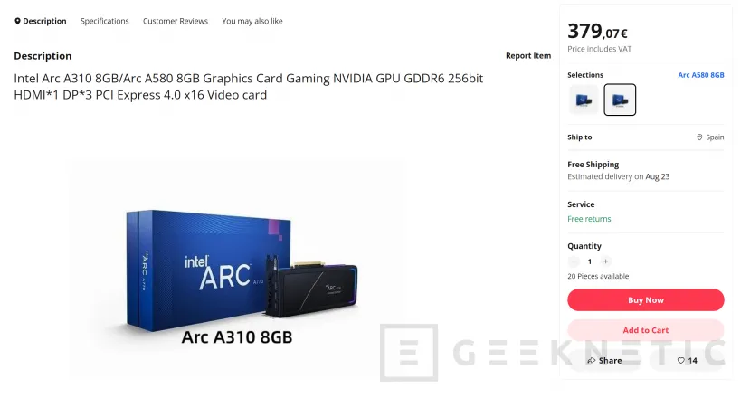 Geeknetic Aparece a la venta en Aliexpress una Intel Arc A580 modelo de referencia de Intel 2