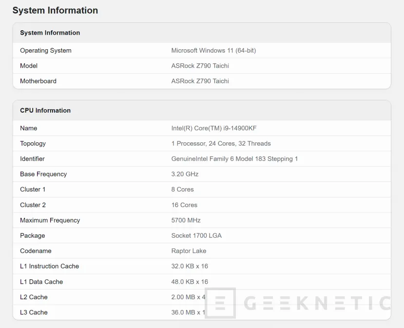 Geeknetic Aparecen nuevos datos de rendimiento en Geekbench del Intel Core i9-14900KF superando los anteriores 2