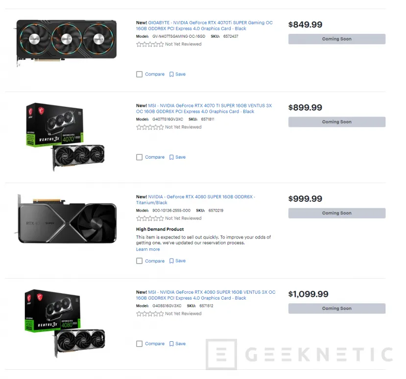 Geeknetic Filtrados algunos precios de modelos personalizados de las NVIDIA RTX 40 SUPER  2