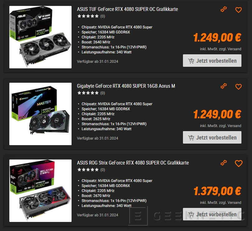 Geeknetic Filtrados algunos precios de la NVIDIA RTX 4080 SUPER, que costarán hasta 1.379 los modelos más caros 2