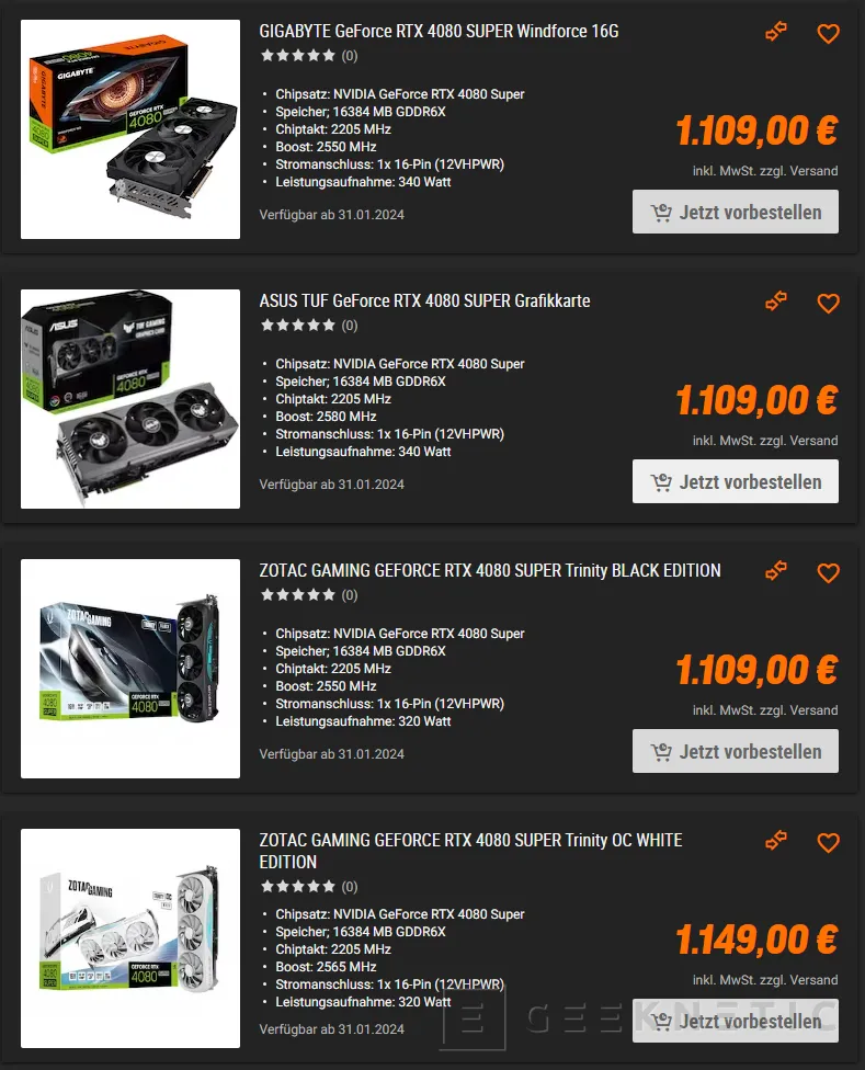Geeknetic Filtrados algunos precios de la NVIDIA RTX 4080 SUPER, que costarán hasta 1.379 los modelos más caros 1