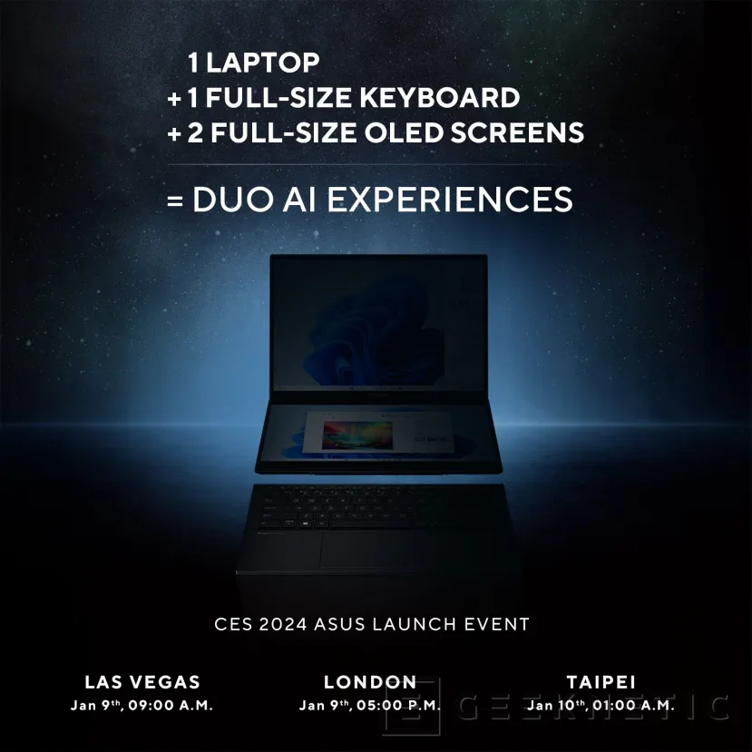 Geeknetic ASUS presentará un portátil con doble pantalla de tamaño completo en su evento del CES el día 9 1