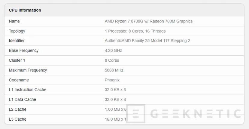 Geeknetic El AMD Ryzen 7 8700G incluye una GPU integrada Radeon 780M con 12 CUs a 2,9 GHz 2