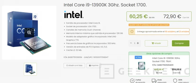 Geeknetic Llévate el Intel Core i9-13900K por solo 72 euros 2