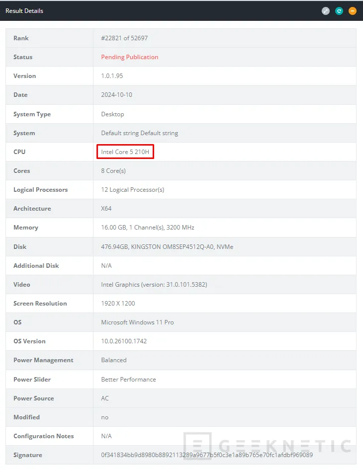 Geeknetic The Intel Core 5 210H appears at Bapco, an 8-core and 12-thread processor based on a previous architecture 1