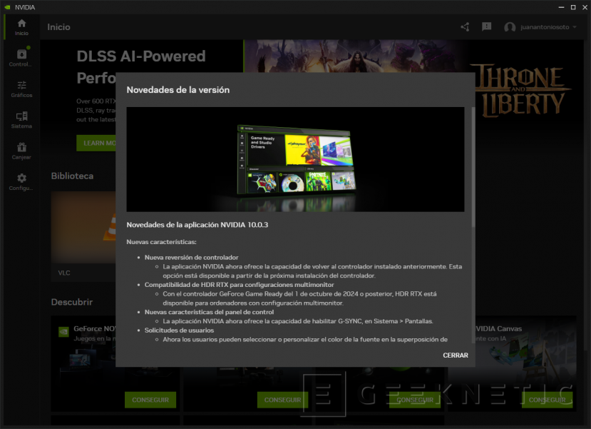 Geeknetic Nueva versión Beta de la App NVIDIA con posibilidad de volver a una versión anterior de drivers y controles G-SYNC 2