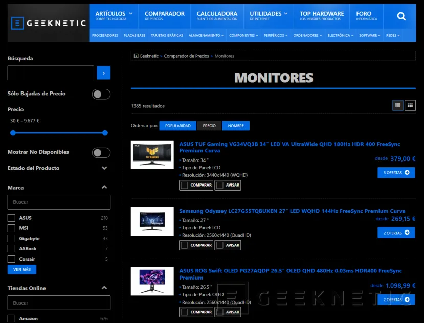 Geeknetic Nueva categoría de Monitores en nuestro comparador de precios de Informática 1