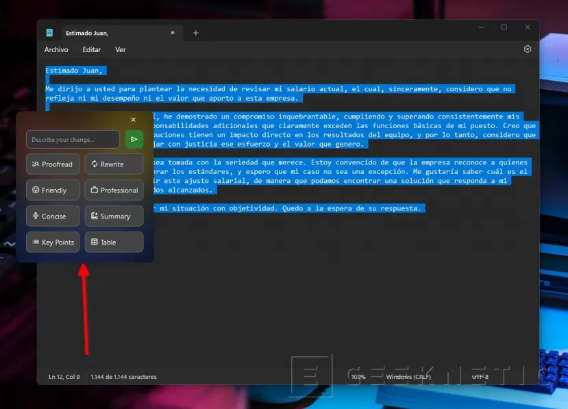 Geeknetic Cómo usar la IA para ayudar a redactar textos en Windows 11 8