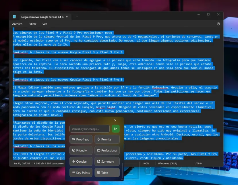 Geeknetic Cómo usar la IA para ayudar a redactar textos en Windows 11 10