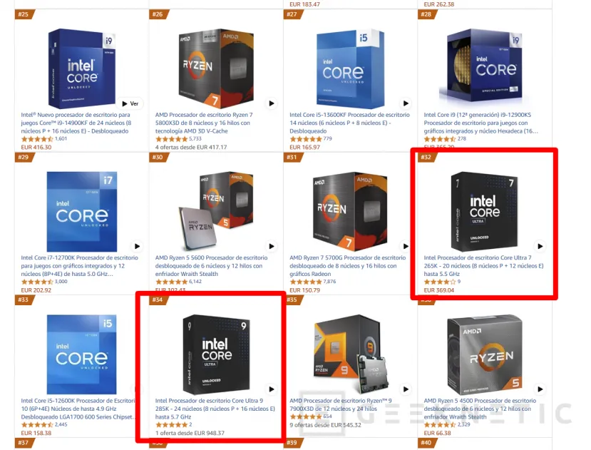 Geeknetic Los 10 procesadores más deseados en Amazon son de AMD, los Intel Core Ultra 200 están en el puesto 32º 2