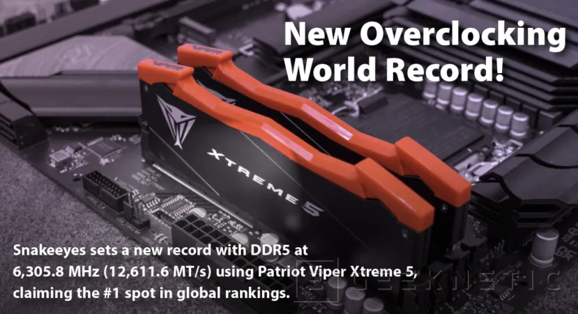 Geeknetic 12.611,6 MT/s es la velocidad del nuevo récord mundial de overclock DDR5 1