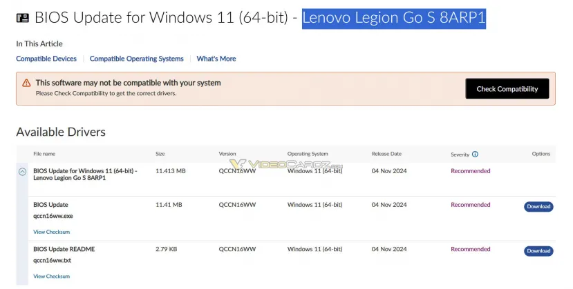 Geeknetic Se ha dejado ver el firmware de la Lenovo Legion Go S con CPU AMD Ryzen Z2 1