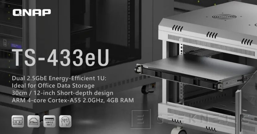 Geeknetic QNAP TS-433eU: Un NAS compacto en formato 1U con cuatro bahías 1