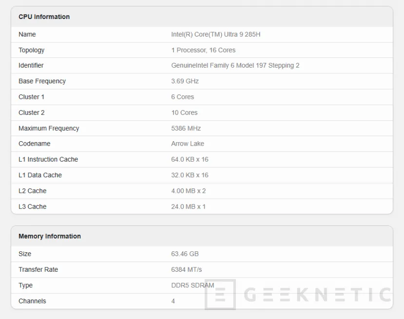 Geeknetic Filtrado el Intel Core Ultra 9 285H en Geekbench con 2.665 puntos para el test de un solo núcleo 2