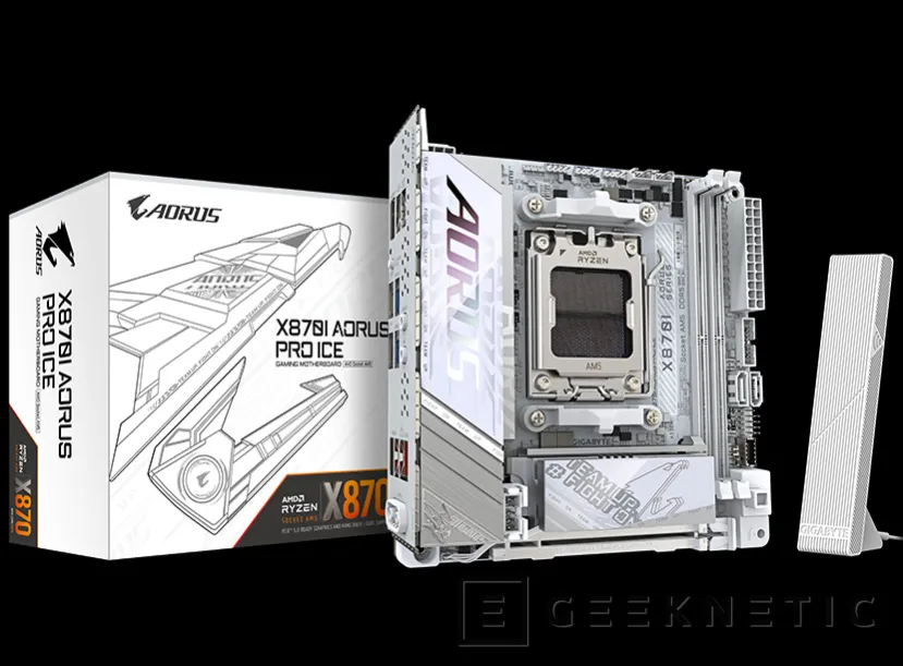 Geeknetic GIGABYTE presenta la placa MiniITX con chipset AMD X870I AORUS PRO ICE totalmente en blanco 1