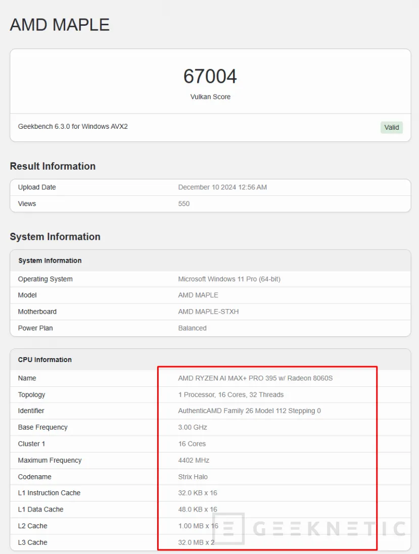 Geeknetic Se filtra la APU AMD Ryzen AI Max+ Pro 395 con GPU Radeon 8060S 1