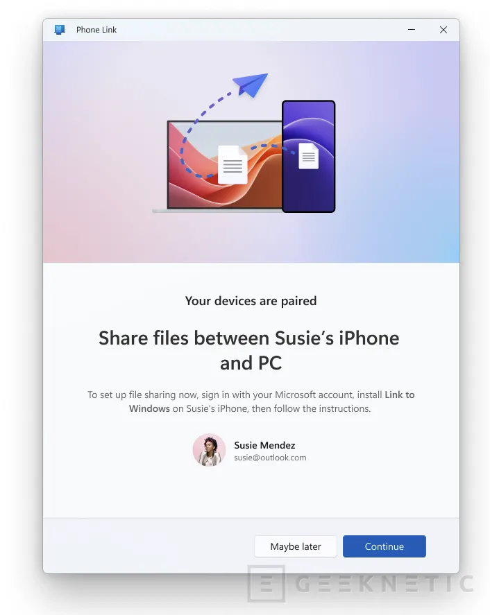 Geeknetic Enlace Móvil de Windows 11 ya permite compartir archivos entre el PC y un iPhone 1