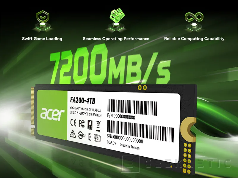 Geeknetic Ya disponible el SSD Acer FA200 con hasta 4 TB y que alcanza los 7.200 MB/s en una interfaz PCIe 4.0 2