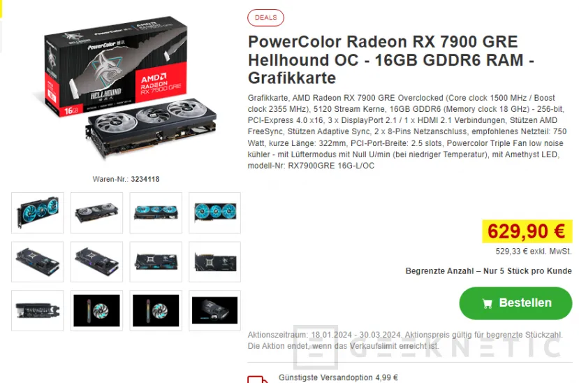 Geeknetic PowerColor ha lanzado una nueva Radeon RX 7900 GRE OC Hellbound vista a la venta en Europa por 629,90 euros 2