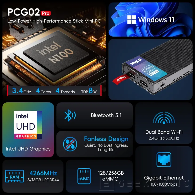 Geeknetic El MeLE Fanless Stick PC PCG02 Pro incluye un Intel N100 y gran conectividad en un PC de bolsillo por 269 $ 2