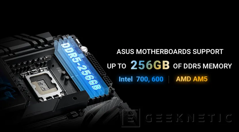 Geeknetic Las placas ASUS con chipset 600 y 700 y las de AMD con socket AM5 ya son compatibles con 256 GB de RAM 1