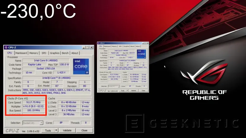 Geeknetic El Intel Core i9-14900KS consigue un nuevo récord llegando a los 9.117,75 MHz en una placa ASUS ROG MAXIMUS Z790 2