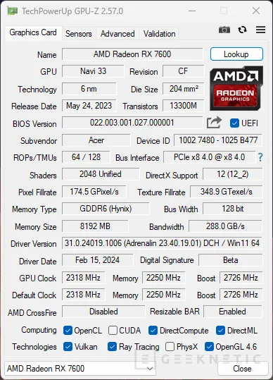 Geeknetic ACER Predator BiFrost AMD Radeon 7600 OC Review 7