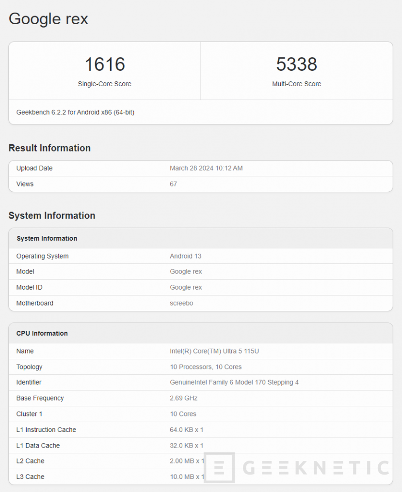Geeknetic Visto un Intel Core Ultra 5 115U en Geekbench, el procesador con 8 núcleos de gama de entrada de los Meteor Lake 1
