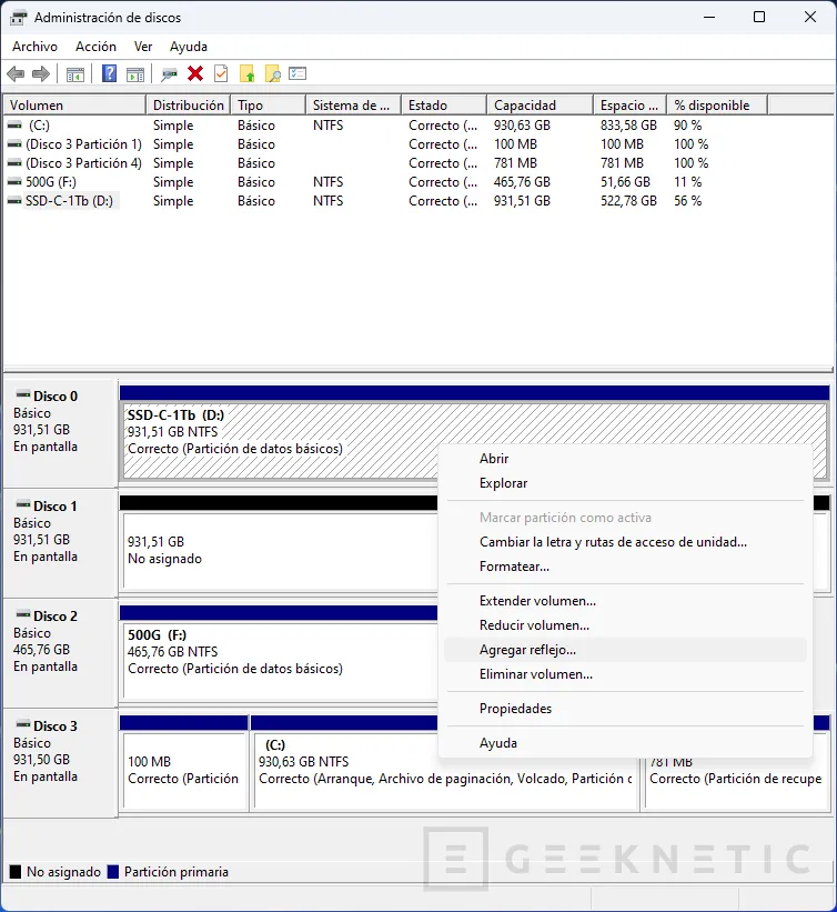 Geeknetic Cómo montar un RAID 1 o espejo desde Windows 7