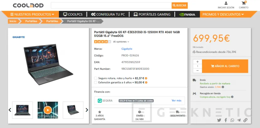 Geeknetic Portátil Gigabyte G5 con Core i5-12500H y RTX 4060 por 699,95 euros 2