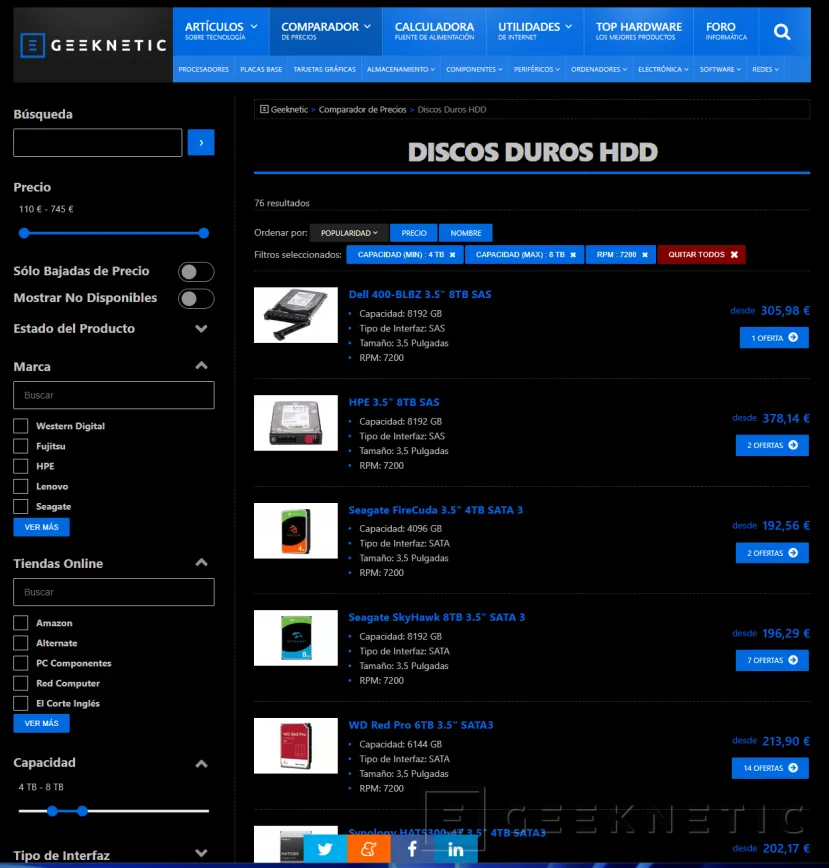 Geeknetic Nueva Categoría de Discos Duros HDD en nuestro Comparador de Precios 2