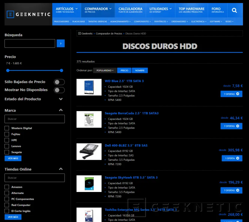 Geeknetic Nueva Categoría de Discos Duros HDD en nuestro Comparador de Precios 1