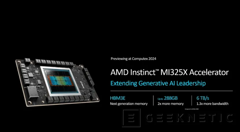 Geeknetic La AMD Instinct MI325X llegará con hasta 288 GB de memoria HBM3E en sistemas capaces de mover LLM de hasta 1 billón de parámetros 2