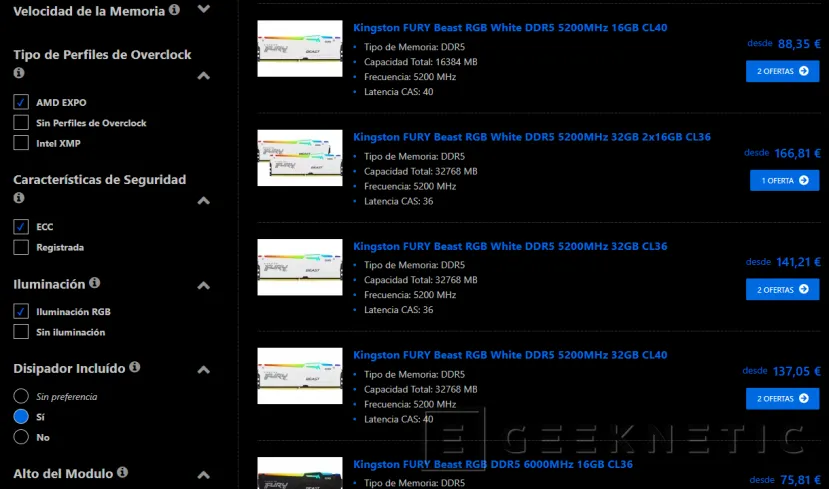 Geeknetic Consigue Memoria RAM al mejor precio: Nueva categoría en nuestro Comparador de Precios 2