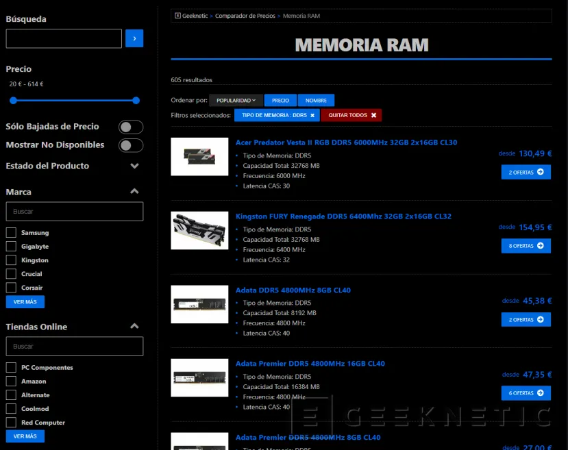 Geeknetic Consigue Memoria RAM al mejor precio: Nueva categoría en nuestro Comparador de Precios 4