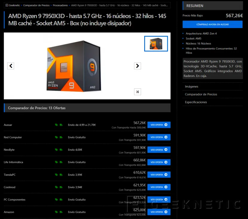 Geeknetic Consigue el tope de gama AMD Ryzen 9 7950X3D desde 589,04 euros 1