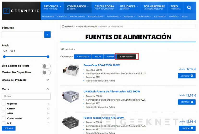 Geeknetic Nuestro Comparador de Precios ahora permite ordenar en Euros por GB 3