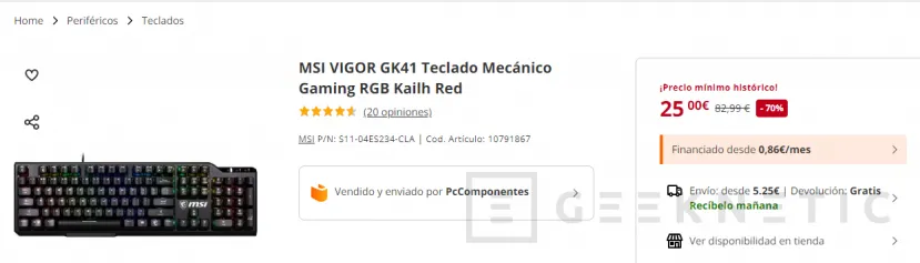 Geeknetic Teclado Mecánico MSI VIGOR G41 por solo 25 euros, su precio mínimo histórico 3